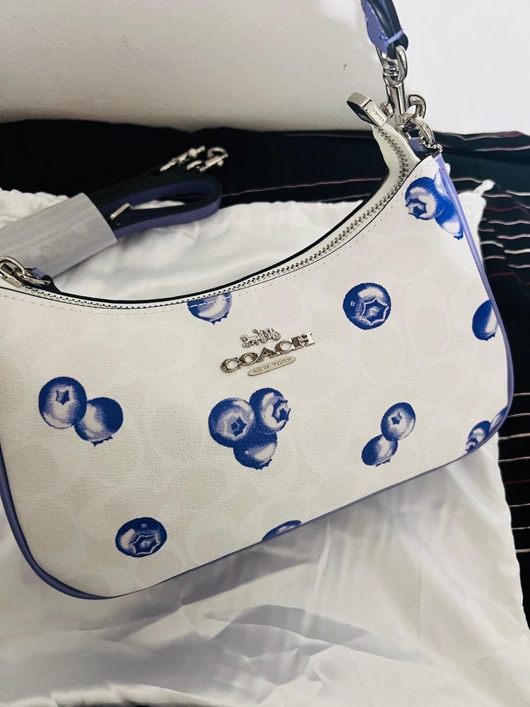 Coach White Handbag With Blue Blueberry Print image 1