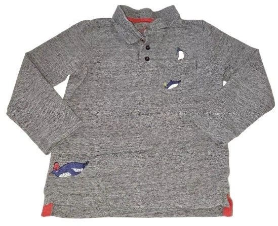 Mini Boden Boy's Long Sleeve Applique Polo Shirt Grey Marl/Penguin obraz 3