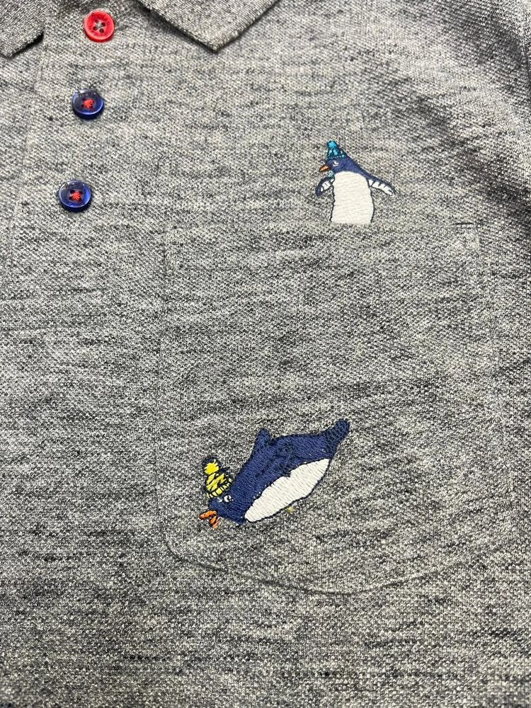 Mini Boden Boy's Long Sleeve Applique Polo Shirt Grey Marl/Penguin obraz 4
