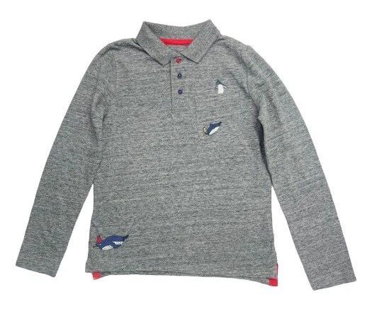 Mini Boden Boy's Long Sleeve Applique Polo Shirt Grey Marl/Penguin obraz 1