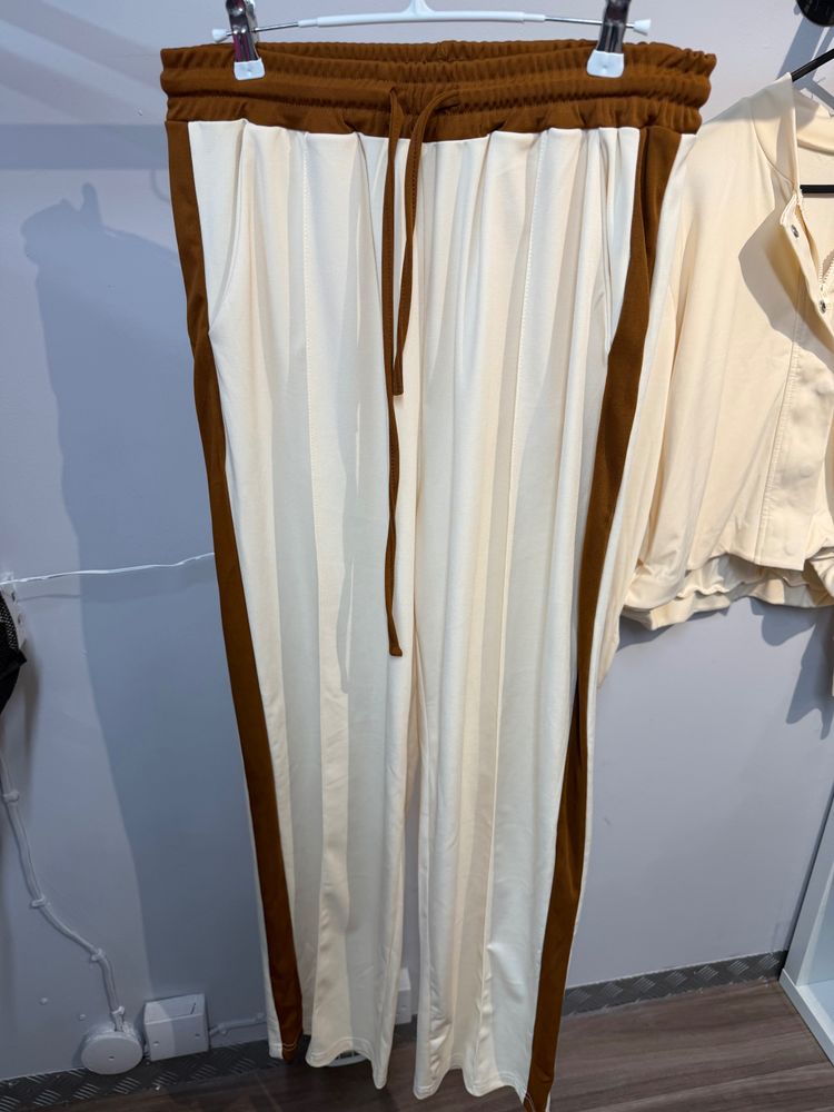 Cream And Brown Pants And Cream Jacket Set - Viral and trending  2