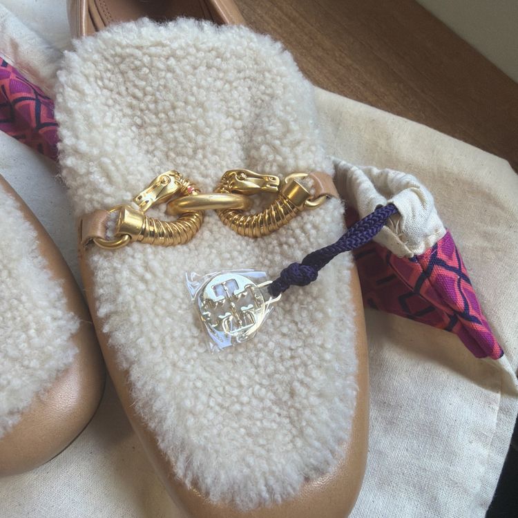 Tory Burch Leather Shearling Jessa Brown Loafers Shoes Horse Bit Uk 8 USA 10.5 image 7