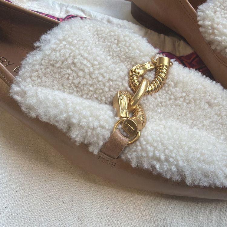 Tory Burch Leather Shearling Jessa Brown Loafers Shoes Horse Bit Uk 8 USA 10.5 image 6