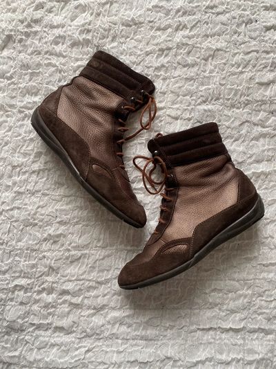 vintage brown metallic boxing shoes boots