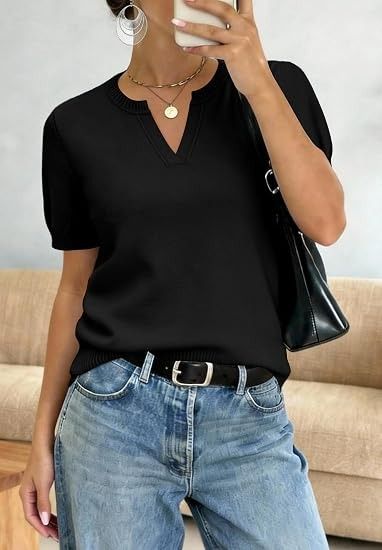 Black Short Sleeve Knit Top obraz 3