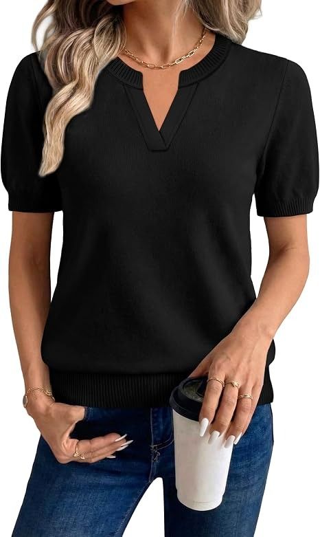 Black Short Sleeve Knit Top obraz 1