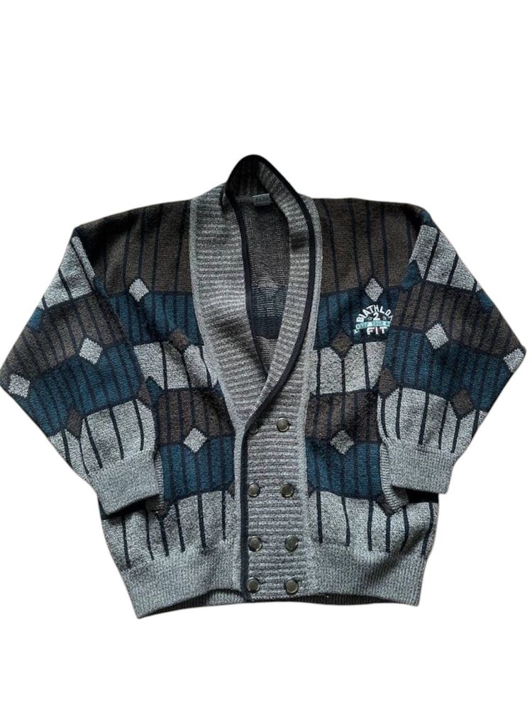 Grey Patterned Cardigan Sweater