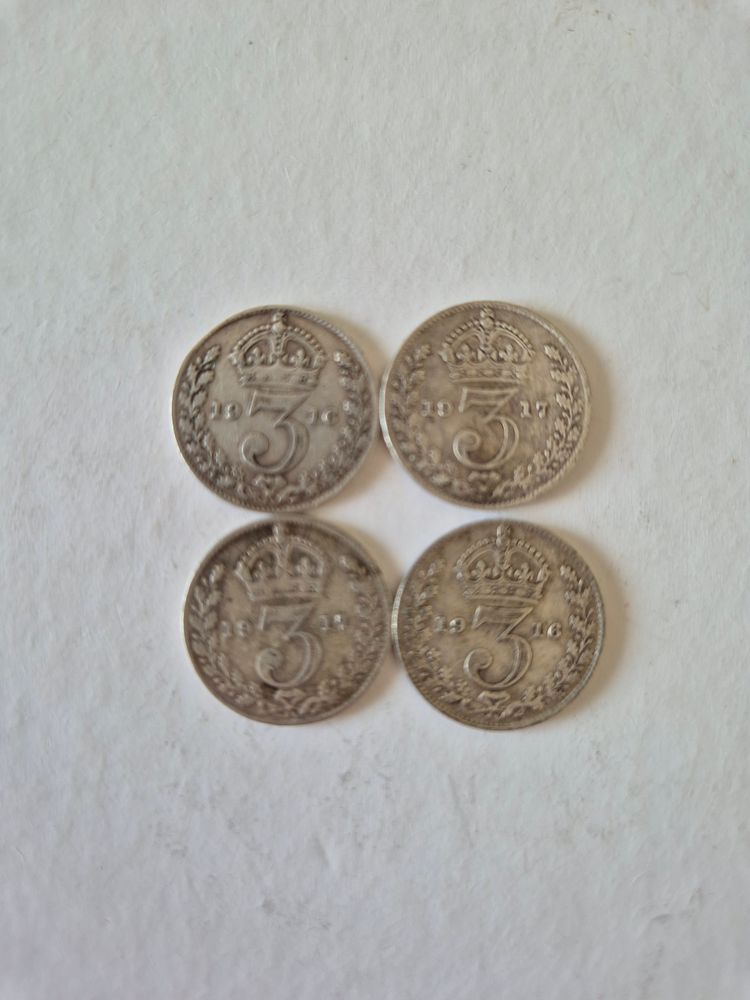 4x .925 silver Three pences