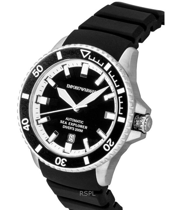 Emporio Armani Sea Explorer Silicone Strap Black Dial Diver's Automatic AR60086 200M Men's Watch 5