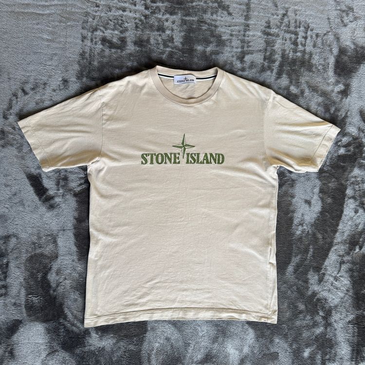 Stone Island Beige Stitched Spell Out T-Shirt - Small image 1