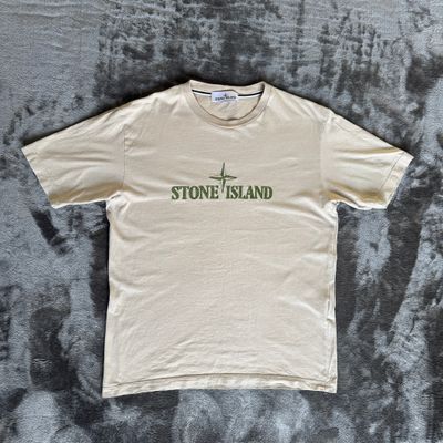 Stone Island Beige Stitched Spell Out T-Shirt - Small