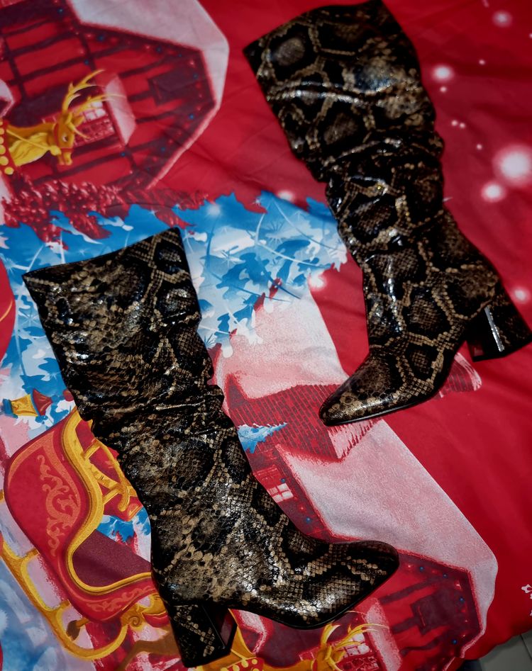 Snake Print Mid-Calf Boots