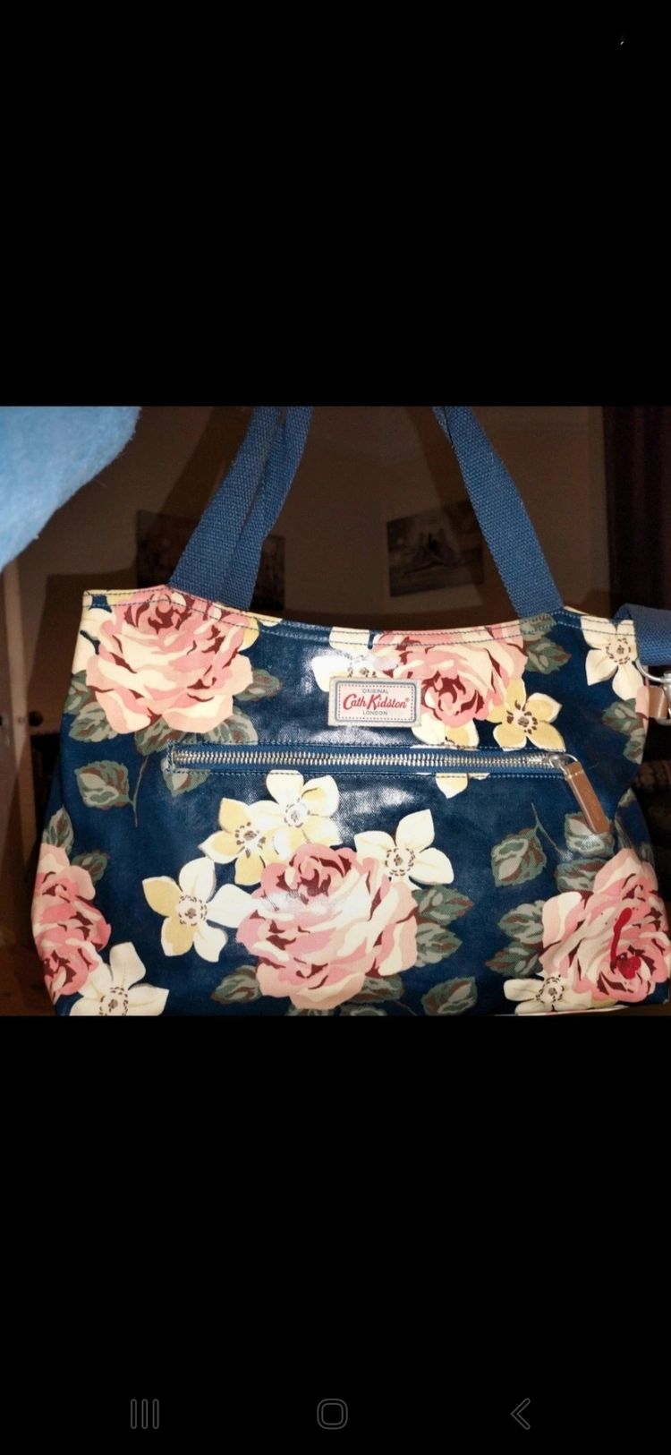 Cath Kidston Blue & Floral Zip Up Shoulder Bag