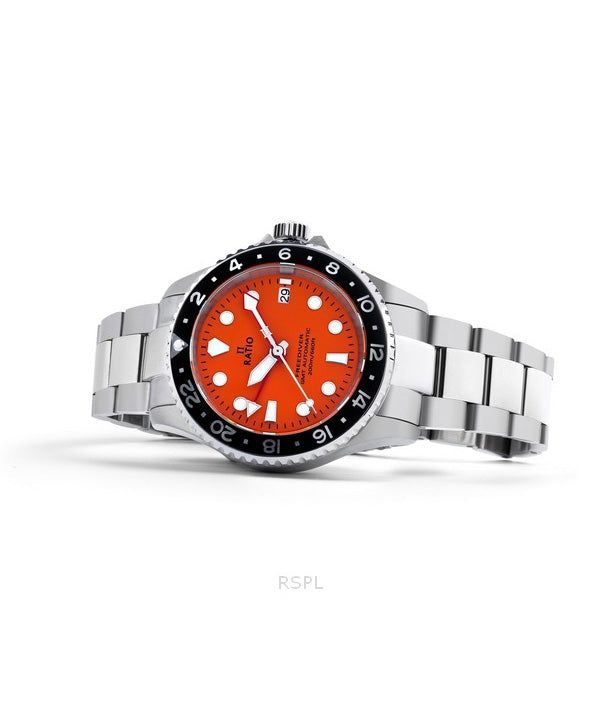 Ratio FreeDiver GMT Series Sapphire Stainless Steel Orange Dial Automatic RTF055 200M Men's Watch image 3