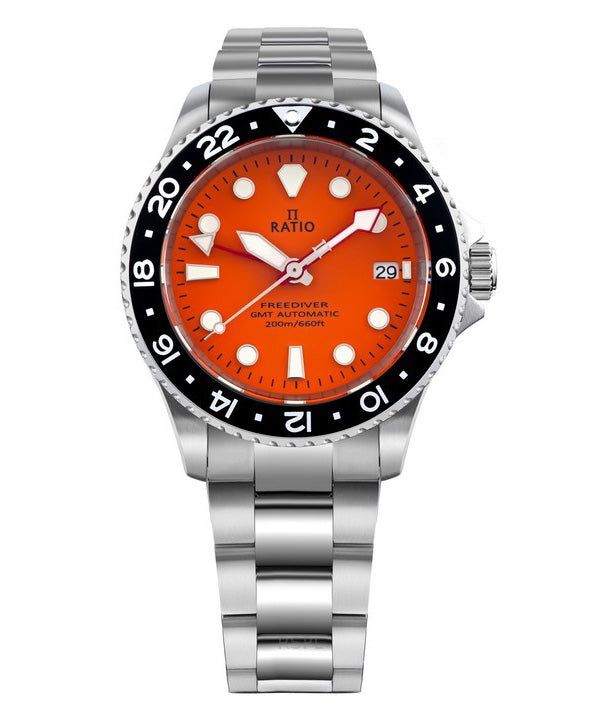 Ratio FreeDiver GMT Series Sapphire Stainless Steel Orange Dial Automatic RTF055 200M Men's Watch image 1