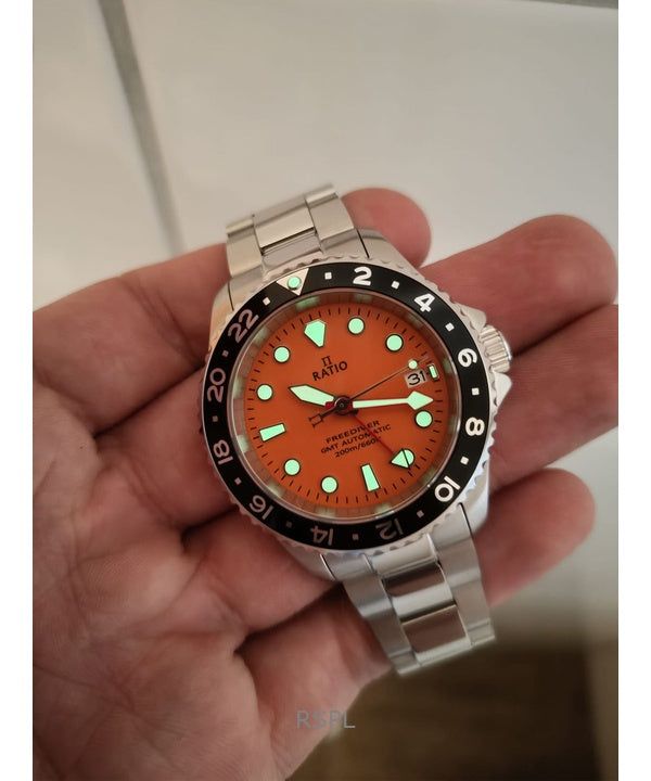 Ratio FreeDiver GMT Series Sapphire Stainless Steel Orange Dial Automatic RTF055 200M Men's Watch image 4