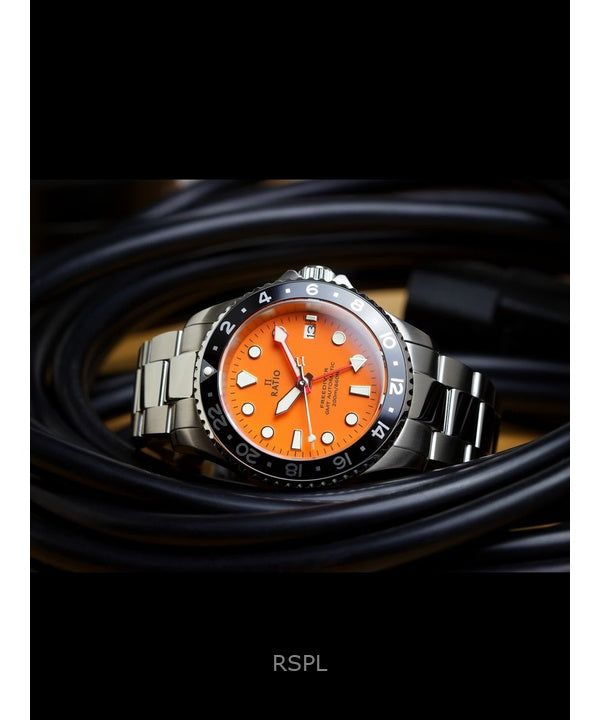 Ratio FreeDiver GMT Series Sapphire Stainless Steel Orange Dial Automatic RTF055 200M Men's Watch image 2