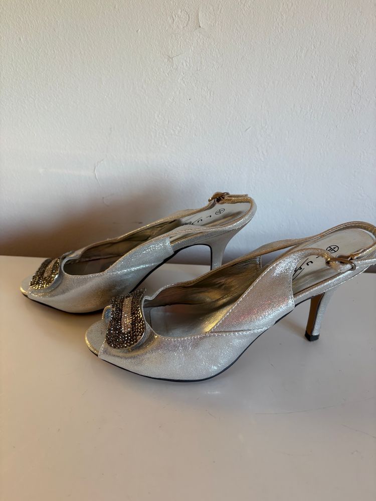 Lunar Lunar Silver Slingback Heels With Rhinestone Detail product image