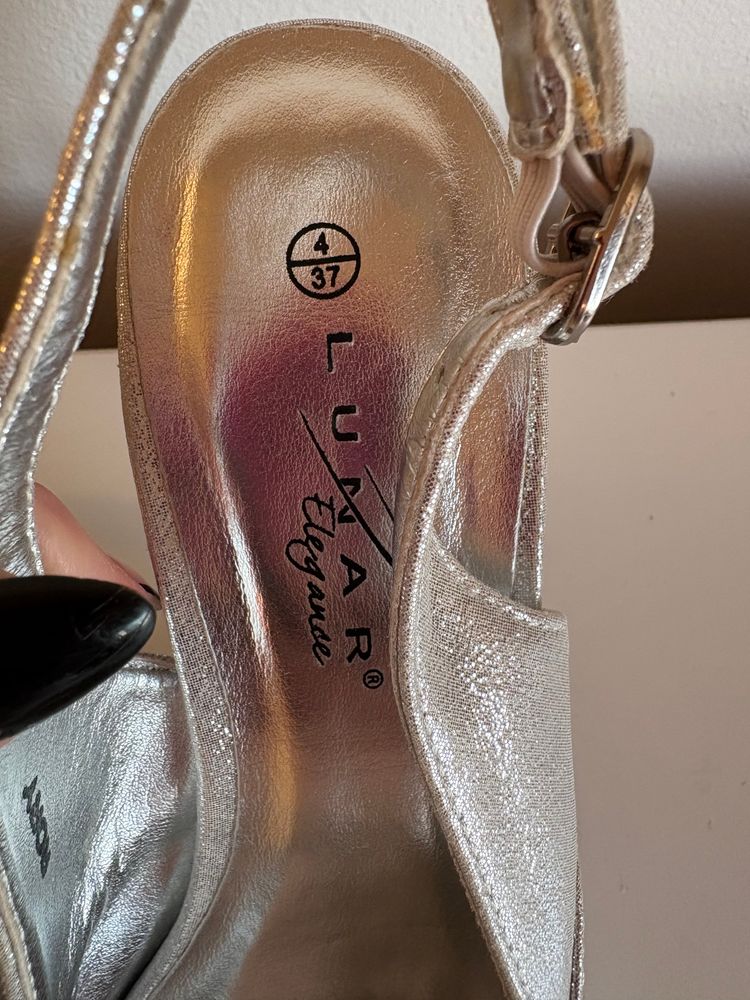 Lunar Silver Slingback Heels With Rhinestone Detail 5