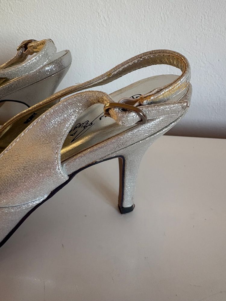 Lunar Silver Slingback Heels With Rhinestone Detail 3