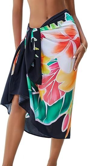Black Bikini Top With Floral Sarong Skirt image 2