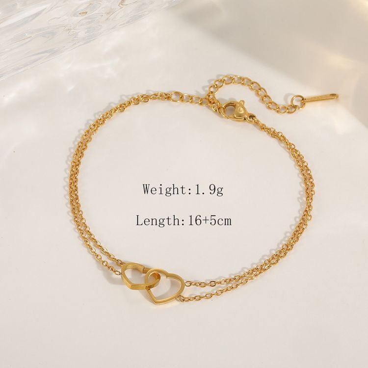 Gold Double Heart Chain Bracelet image 1