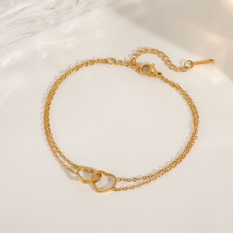 Gold Double Heart Chain Bracelet image 2