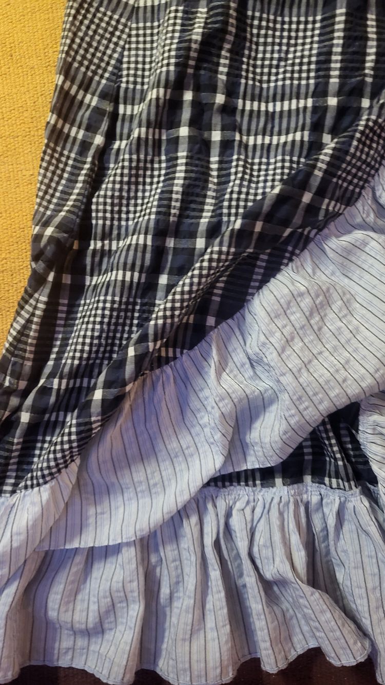 GANNI bue And White Checkered Wrap Skirt With Ruffle Hem image 3