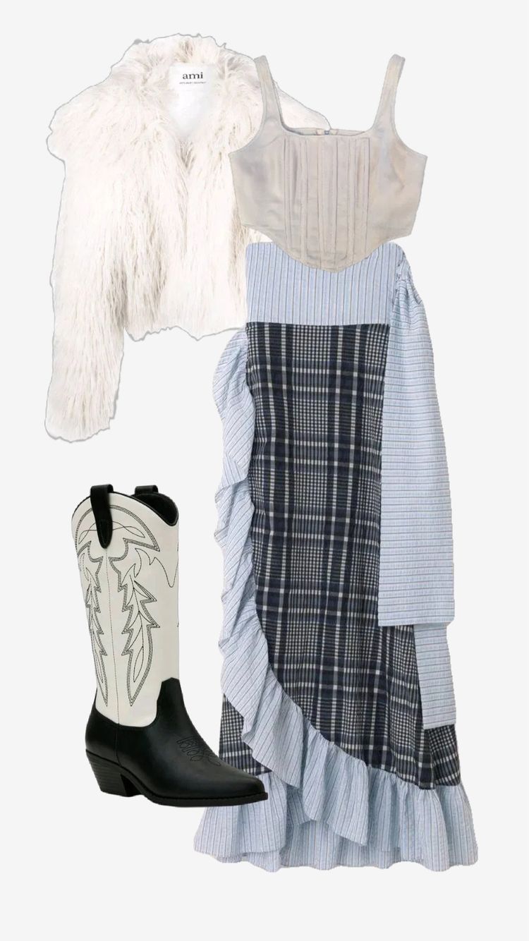 GANNI bue And White Checkered Wrap Skirt With Ruffle Hem image 6