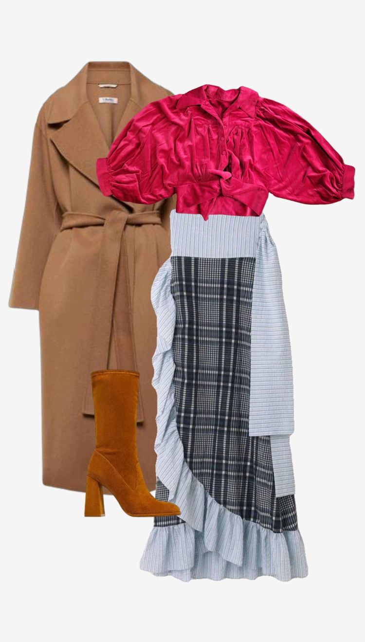 GANNI bue And White Checkered Wrap Skirt With Ruffle Hem image 5