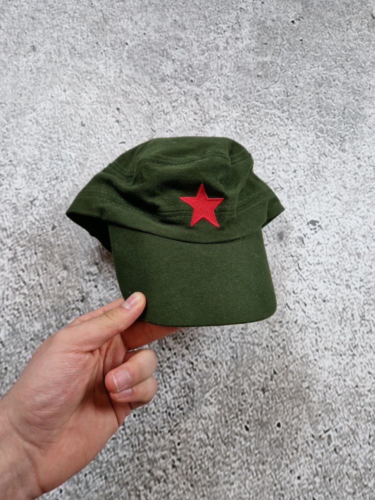 Green Military-Style Cap With Red Star