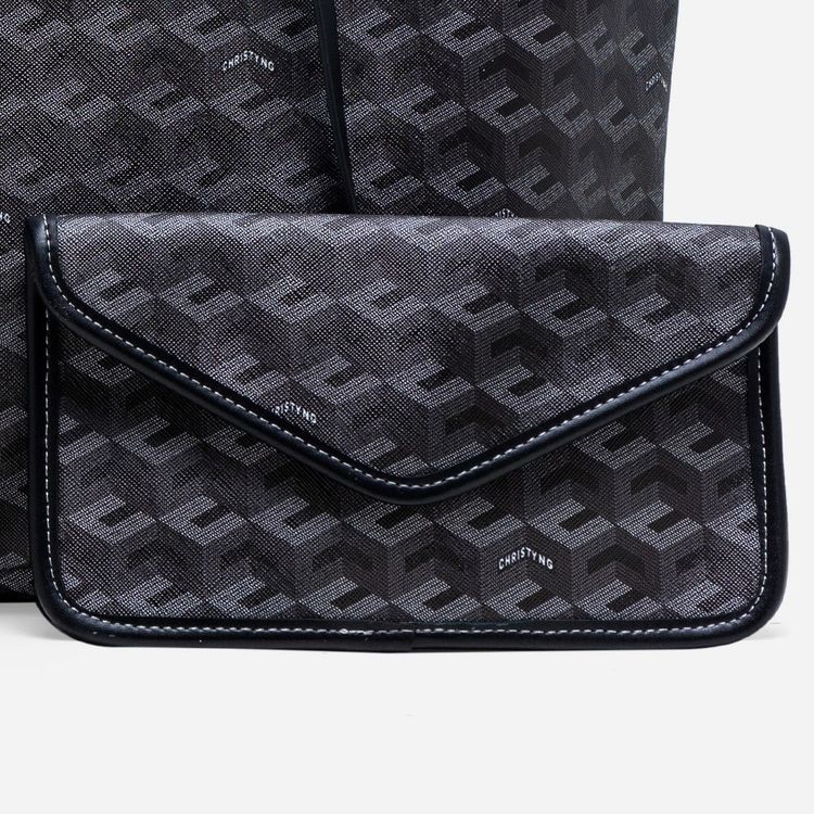 Immagine di Black Patterned Tote Bag With Matching Pouch 4
