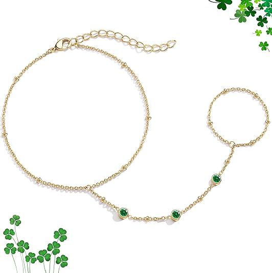 Other Gold Hand Chain Bracelet With Green Stones product image