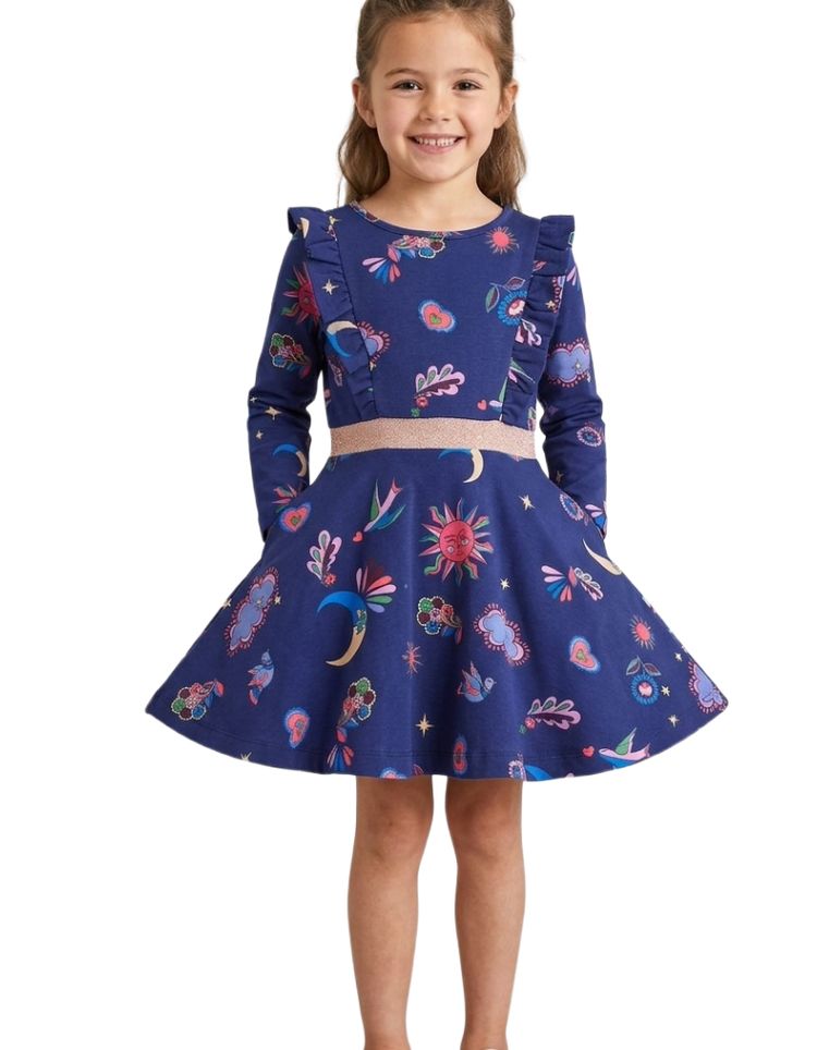 Mini Boden Girls Cora Twirly Jersey Dress In Blue imagen 2