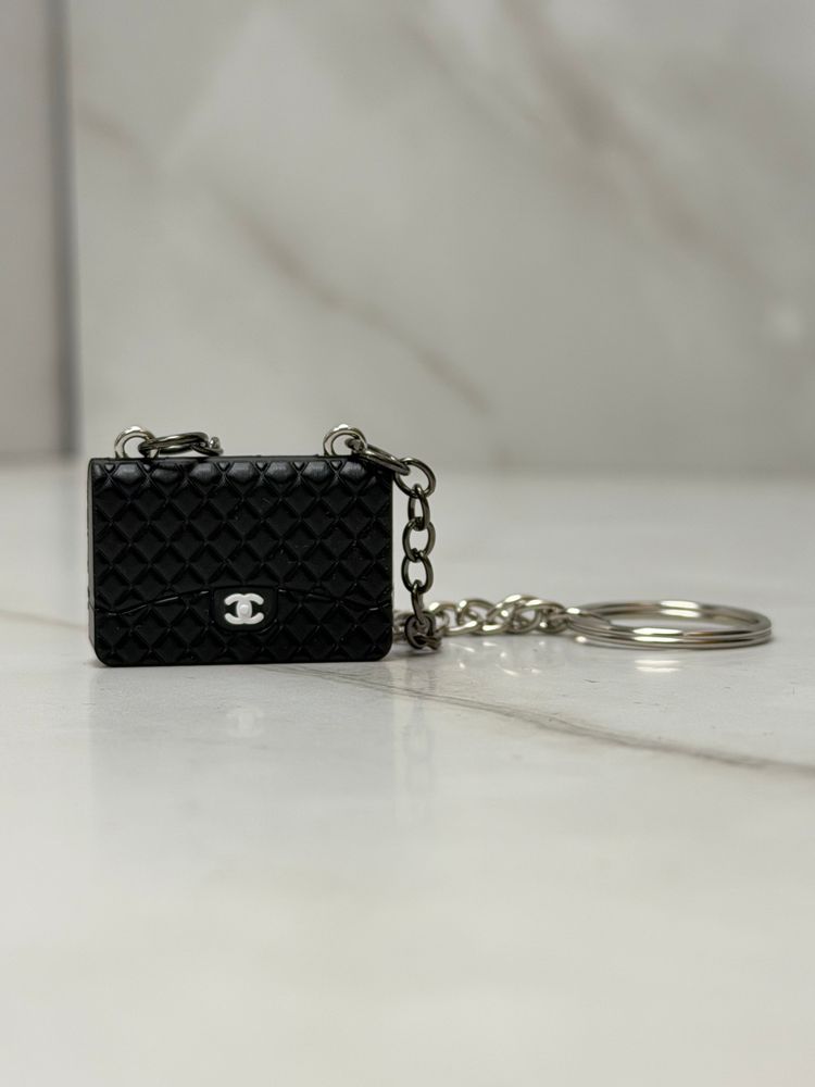 Custom made Chanel Black Quilted Keychain Bag Charm