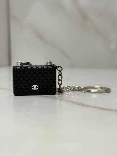 Custom made Chanel Black Quilted Keychain Bag Charm