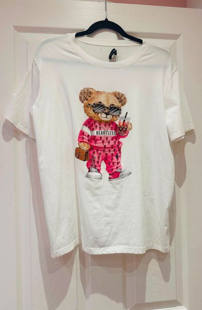 Qed London White T-Shirt With Bear Graphic