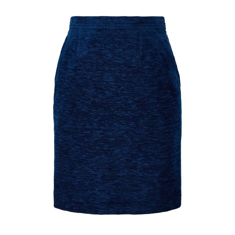1990s Yves Saint Laurent Blue Chenille Skirt Suit with Clover Buttons image 4