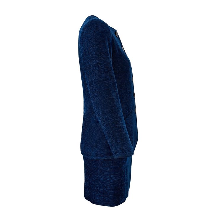 1990s Yves Saint Laurent Blue Chenille Skirt Suit with Clover Buttons image 10
