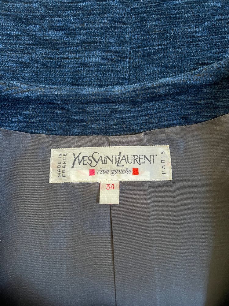 1990s Yves Saint Laurent Blue Chenille Skirt Suit with Clover Buttons image 11