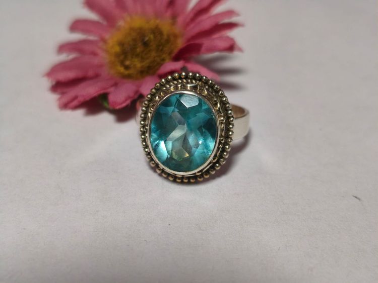 Anillo plata de LEY 925 - TOPACIO AZUL -TALLA EUROPEA 15,5