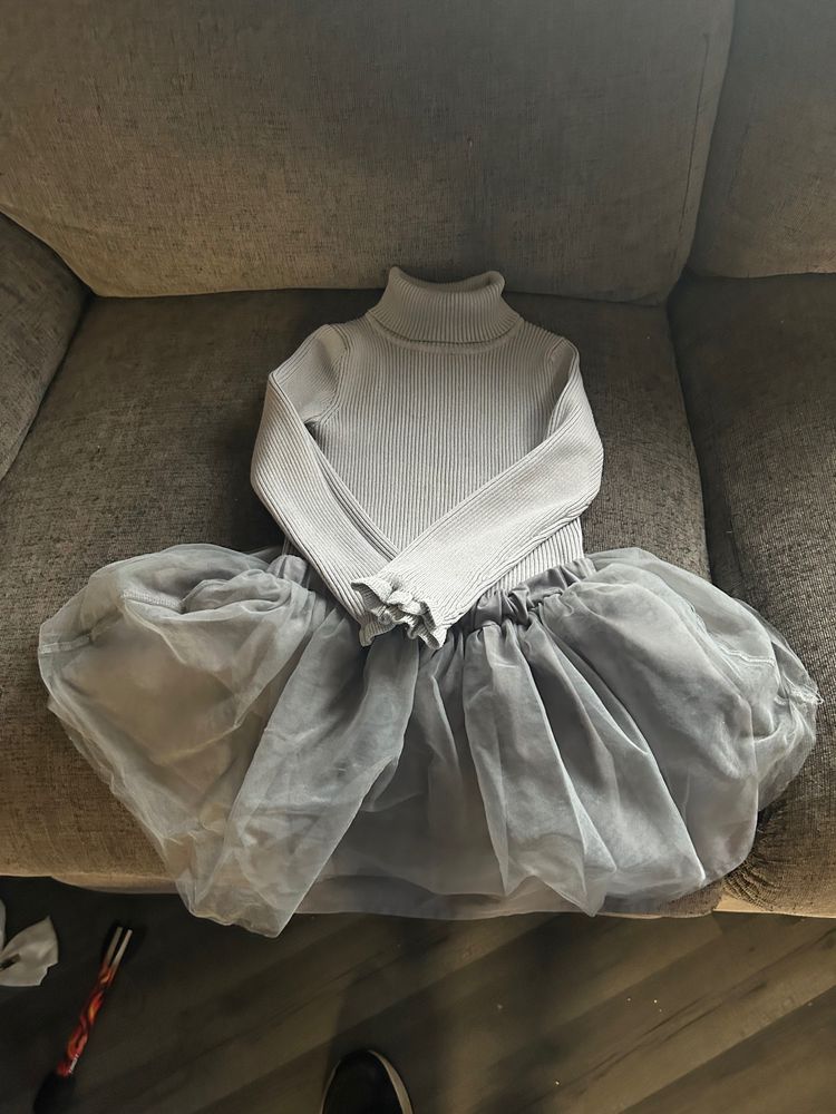 Other Grey Ribbed Turtleneck Sweater And Grey Tulle Skirt product image