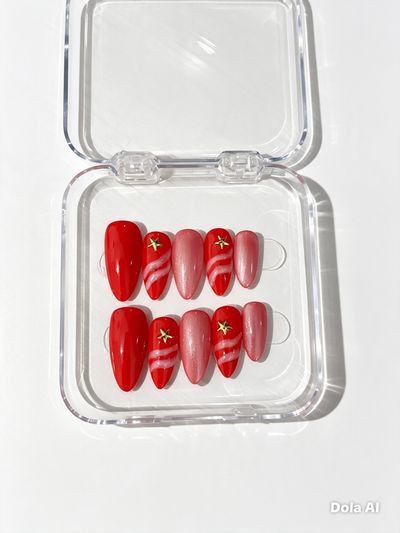 Red And Pink Press-On Nails Set