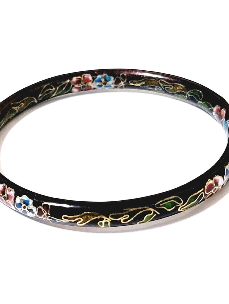 Immagine di Black Floral Enamel Bangle Bracelet 3