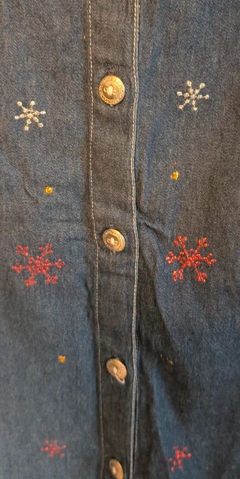 Vintage Quacker Factory Denim Shirt Embroidered Snowflake Blue XS image 9