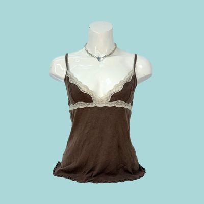 Brown Camisole Top With Lace Trim