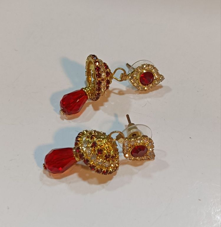 Dazzling Red Stone Chandelier Bell Earrings with Studs image 9