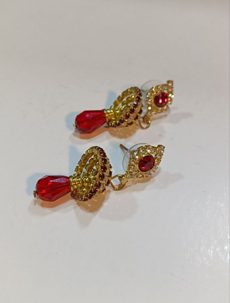 Dazzling Red Stone Chandelier Bell Earrings with Studs image 5