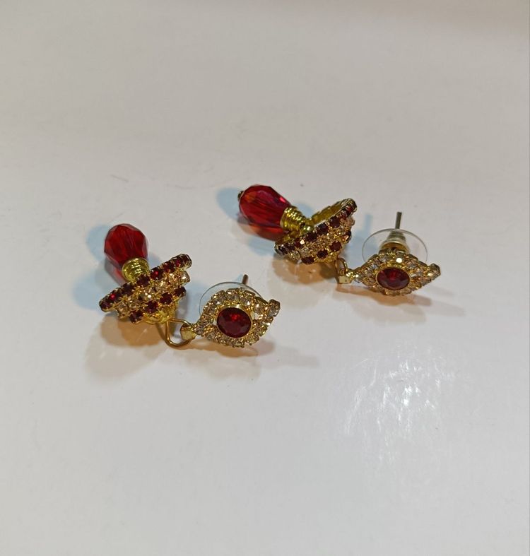 Dazzling Red Stone Chandelier Bell Earrings with Studs image 3