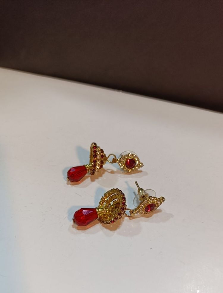 Dazzling Red Stone Chandelier Bell Earrings with Studs image 7